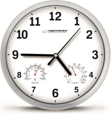 Esperanza EHC016W Lyon nástěnné hodiny bílá / teploměr a vlhkoměr / 1x AA baterie
