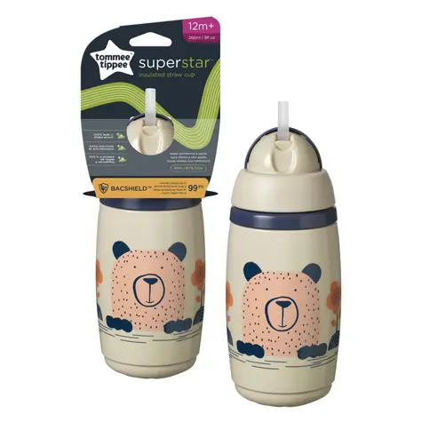 Tommee Tippee Superstar 266ml šedá / Netekoucí termohrnek s brčkem / od 12měsíců