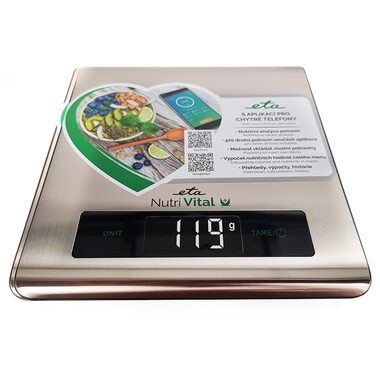 ETA ETA777790000 Vital nerez / Kuchyňská váha / Max nosnost 5kg / přesnost 1g / LCD displej / Napájení 2x 3V (CR2032) 
