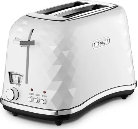 DeLonghi Brillante CTJ 2103.W bílá / topinkovač / 900 W / 2 sloty / 6 stupňů opečení / rozpékací mřížka