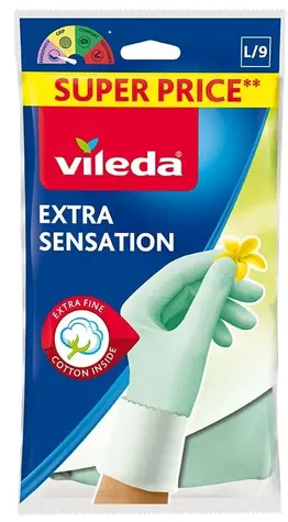 Vileda Extra Sensation (velikost L) / Ochranné rukavice na úklid / protiskluzová úprava / 1 pár