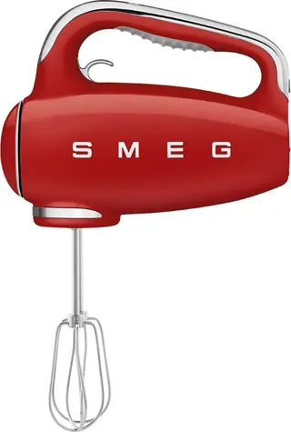 SMEG 50's Retro Style červená / Ruční mixér / 250W / 9 rychlostí / turbo / šlehací & hnětací nástavce 