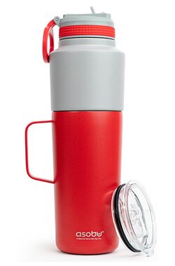 Asobu Twin Pack Bottle with Mug red 0.9 L + 0.6 L / Termoláhev + hrnek / nerezová ocel