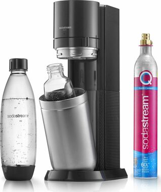 SodaStream DUO černá / Výrobník sody / 1x plastová láhev 1 L / 1x skleněná láhev 1 L / 1x CO2 plyn