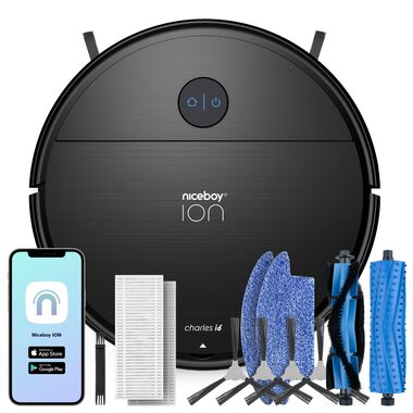 Niceboy ION Charles i6 Černá / Robotický vysavač s mopem / sací výkon 2500 Pa / prachová nádoba 650 ml / HEPA 