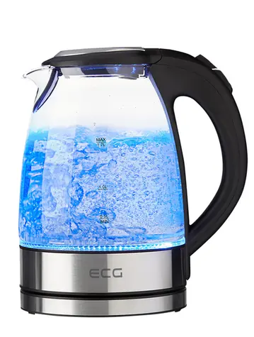 ECG RK 1776 Glass černá / rychlovarná konvice / 2200W / 1.7 L / sklo a nerez 