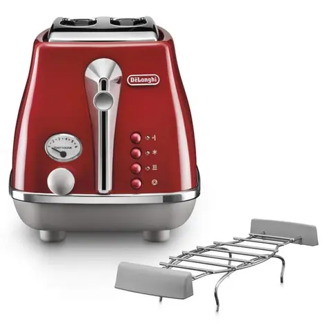 DeLonghi CTOC210.R Icona Capitals červená / topinkovač / 900 W / 2 sloty / 6 stupňů opečení / rozmrazování