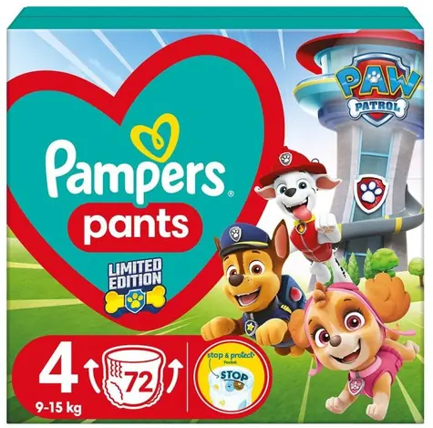 Pampers Pants Paw Patrol 9-15kg (72ks) / Plenkové kalhotky / Velikost 4 (9-15kg)