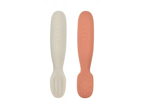 Beaba První trénovací lžičky silikonové Terracotta/Velvet Grey