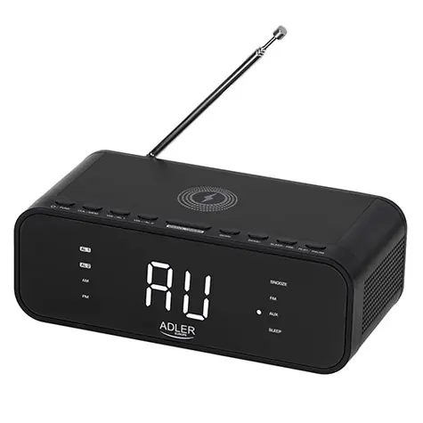 Adler AD 1192B černá / Rádiobudík / FM / bezdrátová nabíječka / Bluetooth 5.0 / AUX