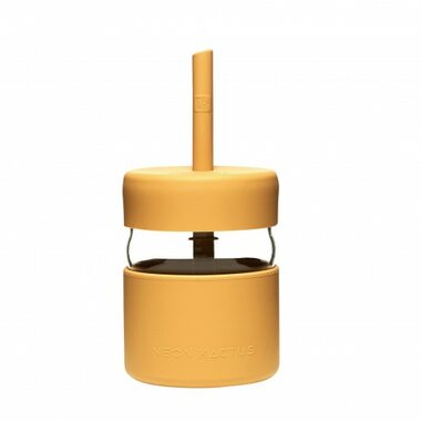 Neon Kactus Dětská sklenice s brčkem 230 ml žlutá 