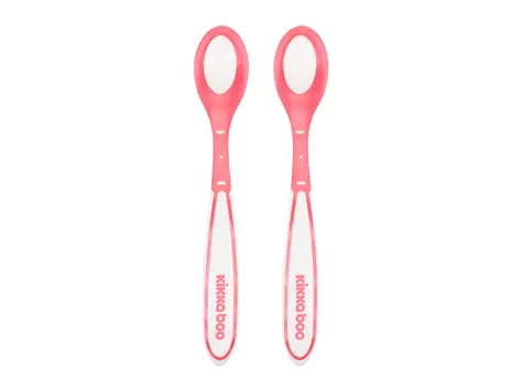 KikkaBoo Lžičky s tepelným senzorem 2 ks Boo Pink / od 6 měsíců