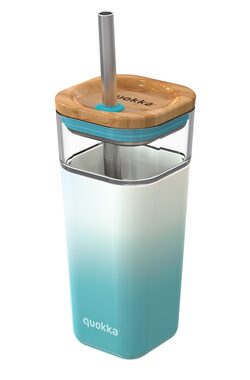 Quokka Skleněný cestovní hrnek s brčkem Liquid Cube Teal Gradient 540 ml