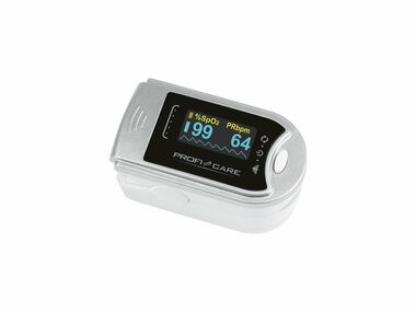 ProfiCare PO 3104 stříbrná / Pulzní oxymetr / měření SpO2 & tepu & prokrvení / 2x AAA