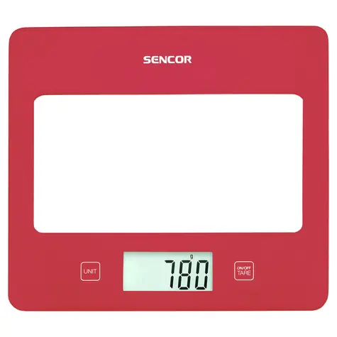SENCOR SKS 5034RD červená / digitální kuchyňská váha / max. 5 kg / funkce TARE / dotyk. tlačítka