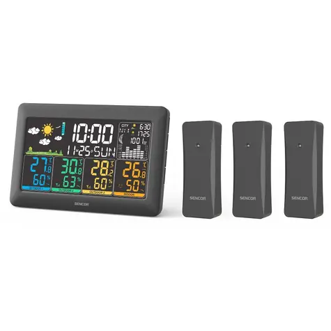 SENCOR SWS 6300 Meteostanice černá / barevný LCD / 3x bezdrátové čidlo