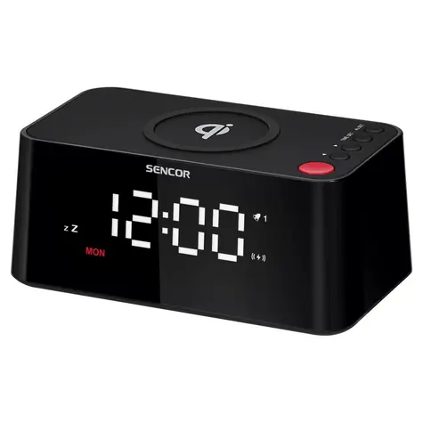 SENCOR SDC 7600 Qi černá / Digitální budík / LED displej / Bezdrátová nabíječka Qi 10W
