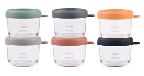 Beaba Kelímky na jídlo skleněné 6x 150 ml Sunrise