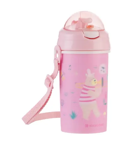 KikkaBoo Hrnek se silikonovým brčkem a popruhem 450ml Music Fest Pink / od 4 let