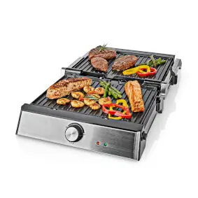 Nedis KAGR151FSR stříbrná / Kontaktní gril / 2000 W / deska 290 x 230 mm / nastavitelná regulace teploty / nerezová ocel 