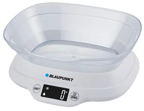 BLAUPUNKT FKS501 bílá / kuchyňská váha s miskou / 1-5000 g / 2x AAA
