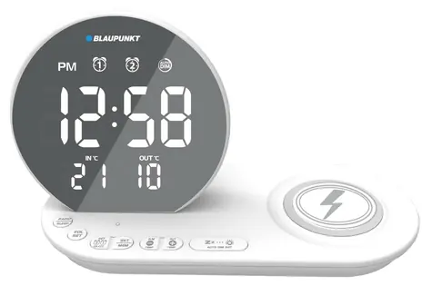 BLAUPUNKT CR85WH CHARGE bílá / rádio budík / LCD displej / bezdrátová nabíječka / teploměr vnitřní/venkovní