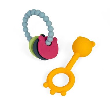 Bigjigs Toys Chrastítko a kousátko 2 v 1 a kousací kroužek Medvídek / od 0 let