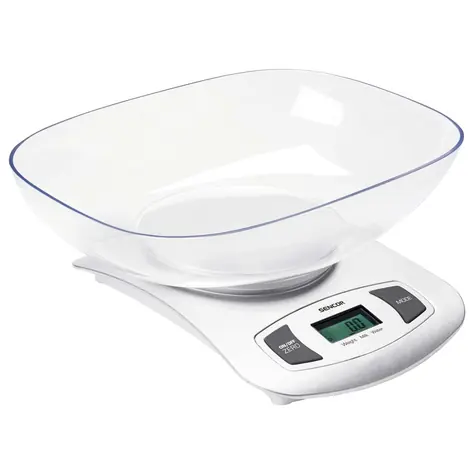 SENCOR SKS 4001WH bílá / digitální kuchyňská váha / miska 2L / max. 5kg / dotyk. Tlačítka