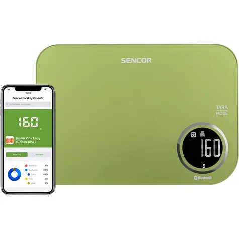SENCOR SKS 7070GG zelená / chytrá kuchyňská váha / max. 5kg / funkce TARA / Bluetooth 