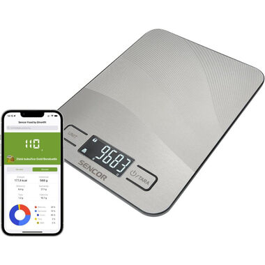 SENCOR SKS 8080 šedá / Chytrá kuchyňská váha / max. 10kg / funkce TARA / Bluetooth 