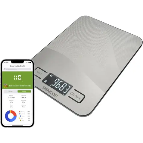 SENCOR SKS 8080 šedá / Chytrá kuchyňská váha / max. 10kg / funkce TARA / Bluetooth 