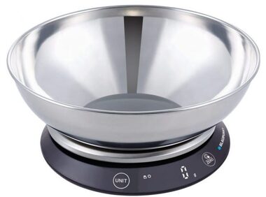 BLAUPUNKT FKS602 střibrná / kuchyňská váha s ocelovou mísou / přesnost na 1g / maximální nosnost 5 kg