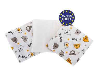 Bomimi Pleny bavlna Premium 140 g/m2 potisk, 80x70, 3ks, MEDVÍDEK-BÍLÁ