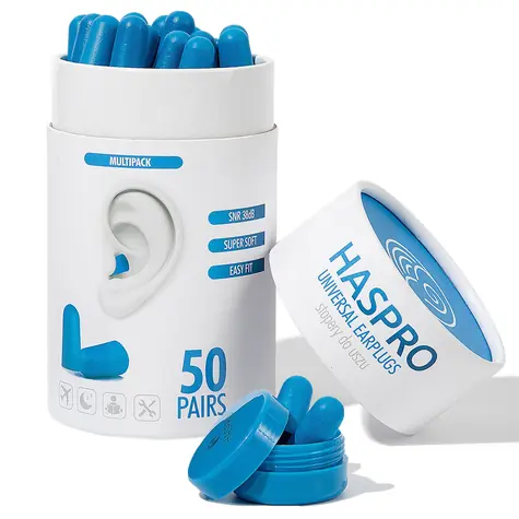 Haspro Universal špunty do uší, pěnové, 50 párů / 100ks, modré