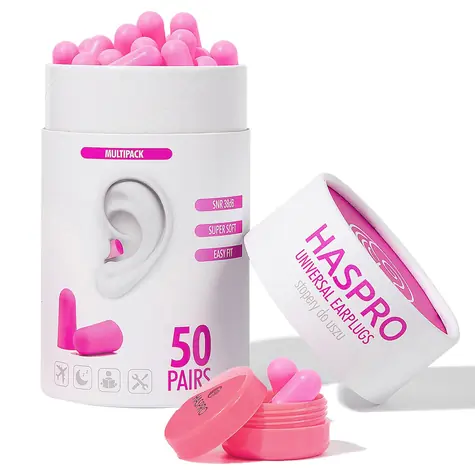 Haspro Universal špunty do uší, pěnové, 50 párů / 100ks, růžové