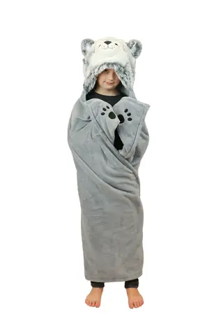Cozy Noxxiez Husky - hřejivá deka s kapucí se zvířátkem a tlapkovými kapsami / od 3 let