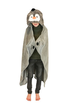 Cozy Noxxiez Tučnák - hřejivá deka s kapucí se zvířátkem a tlapkovými kapsami / od 3 let