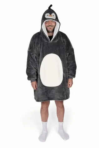 Cozy Noxxiez Tučňák - hřejivá televizní mikinová deka s kapucí pro teenagery a dospělé