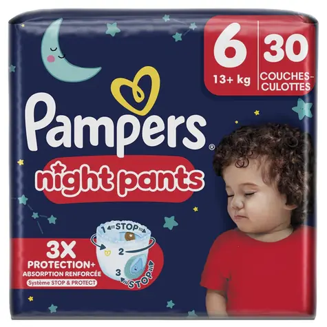 Pampers Night Pants 13+ kg (30 ks) / Noční plenkové kalhotky / velikost 6 (13+ kg)