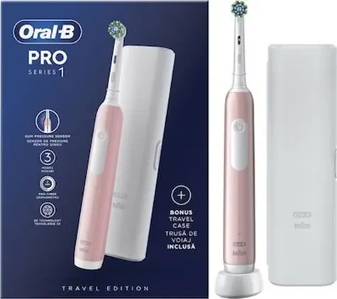 Oral-B Pro Series 1 Cross Action růžový / Elektrický zubní kartáček / oscilační / 3 režimy / senzor tlaku / s pouzdra 