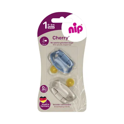 NIP CHERRY Šidítko kaučuk velikost 1 (0-6m) modrá/hnědá 2ks