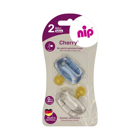 NIP CHERRY Šidítko kaučuk velikost 2 (6m+) modrá/hnědá 2ks 