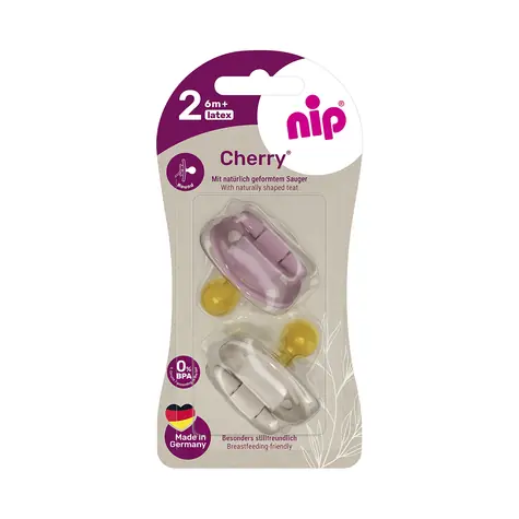 NIP CHERRY Šidítko kaučuk velikost 2 (6m+) červená/hnědá 2ks