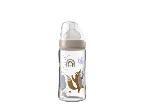 NIP Láhev kojenecká sklo široká silikon-S 240ml 0m+