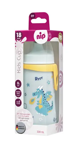 NIP Kids cup láhev s pítkem PP 330ml modrá / od 18 měsíců
