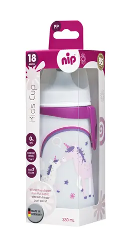 NIP Kids cup láhev s pítkem PP 330ml růžová / od 18 měsíců