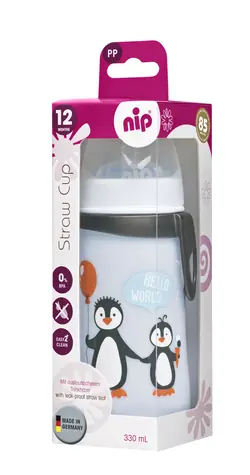 NIP Straw cup láhev s brčkem PP 330ml modrá / od 12 měsíců