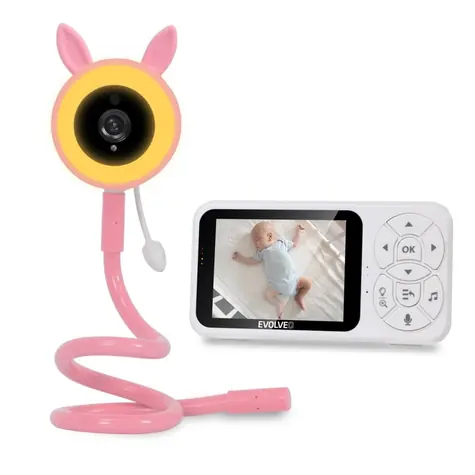 EVOLVEO Baby Monitor N35 růžová – dětská chůvička s kamerou / VOX / teploměr / noční vidění / RGB světlo