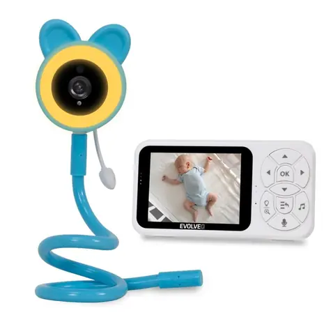 EVOLVEO Baby Monitor N35 modrá – dětská chůvička s kamerou / VOX / teploměr / noční vidění / RGB světlo