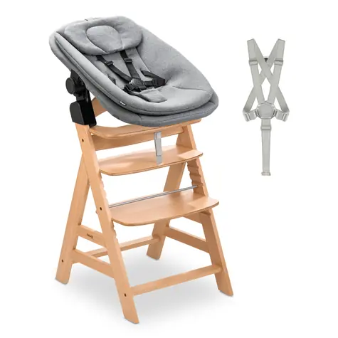 Hauck Alpha Newborn set Pro dřevěná/šedá / jídelní židle + novorozenecký  s polohováním / 0m+ / max 90kg 